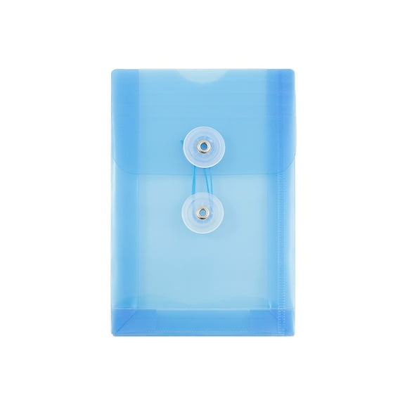 JAM Paper Plastic Envelopes with Button and String Tie Closure Open End 4.25 x 6.25 Blue 12/Pack