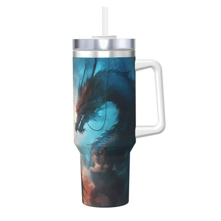 

Cauagu Red And Blue Sky Dragon Print Stainless Steel Vacuum Insulated Tumbler 40oz Water Bottle with Handle & Flip Straw Reusable Travel Coffee Mug for Women & Men