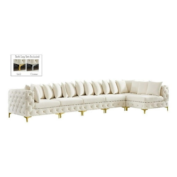 Maklaine Modern / Contemporary Cream Velvet Modular Sectional