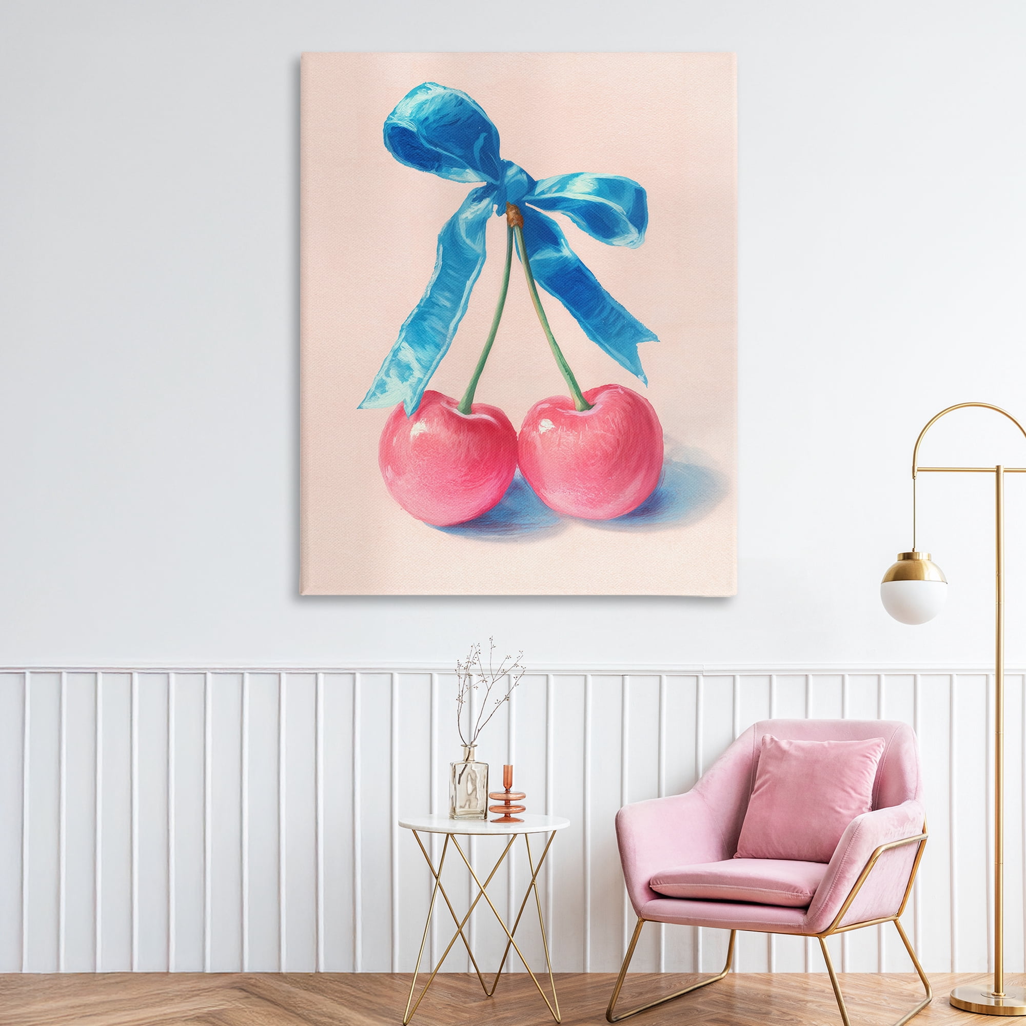 Stupell Industries Twin Cherries with Blue Ribbon Canvas Wall Art, design by Imagine It Images