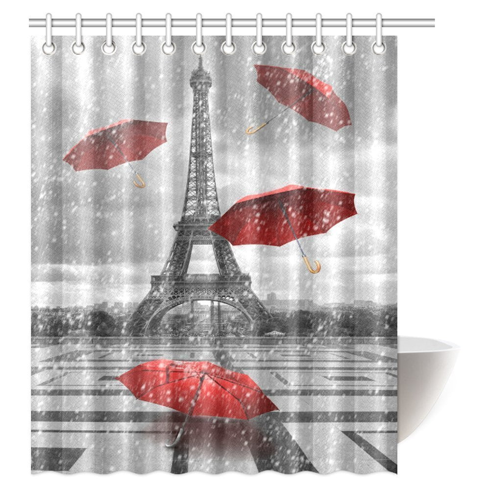 MYPOP Eiffel Tower Shower Curtain Bathroom Decor, Paris City Eiffel