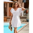 thumbnail image 4 of Ekouaer Women's Cover Up Short Sleeve Beachwear Coverups Loose V-Neck Bikini Beach Tunic Top, 4 of 6