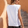 thumbnail image 4 of Camiseta sin mangas holgada y delgada para mujer, chaleco sin mangas de algodón sólido, camisetas con hombreras y cuello redondo (blanco), 4 of 5