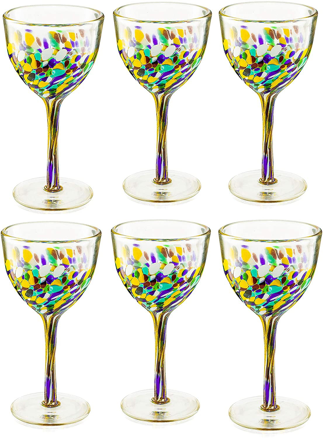 Mexican Glass 15 oz set of 4 confetti with color pebbles hand blown 