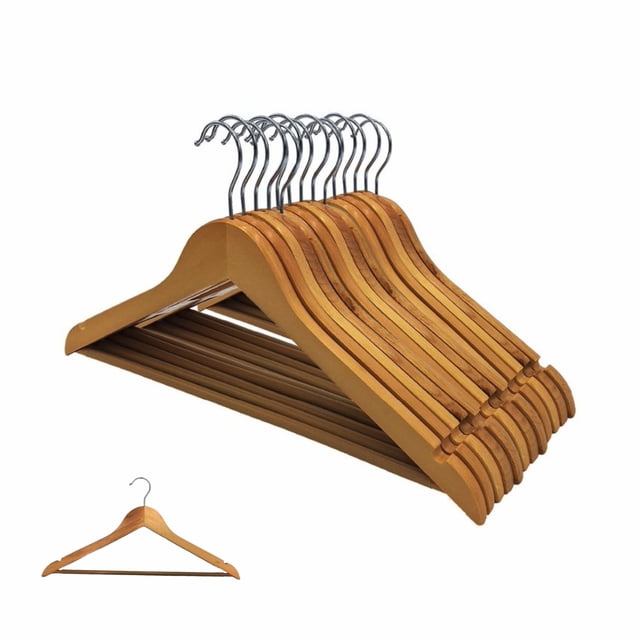 Ganchos para Ropa de Madera Premium ZOMILUX Perchas para Pantalones con Barra Antideslizante y Gancho Giratorio 360°