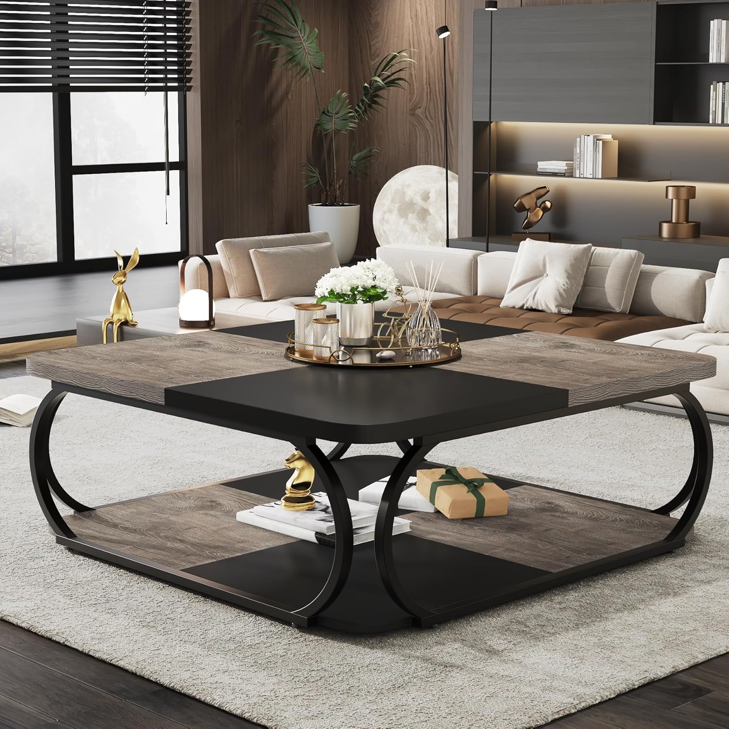 Tribesigns Coffee Table with Open Storage Shelf for Living Room, 39 Inch Large Wood Center Table