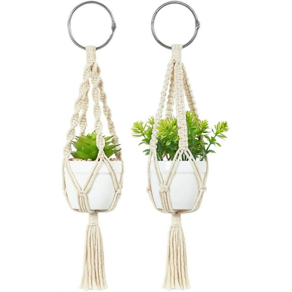 Mini Macrame Plant Hangers with Removable Artificial Succulents