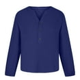 thumbnail image 3 of AherBiu Hauts à Manches Longues pour Femmes Blouse en Coton et Lin Demi-Boutonnage Col en V Hauts de Sortie pour Femmes, 3 of 5