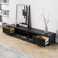 thumbnail image 2 of POVISON 86.61" Minimalist Black TV Stand with Drawers，Solid Wood Media Console with Cabinets, Flip-down Door, Walnut Veneer, Fully-Assembled, 2 of 9