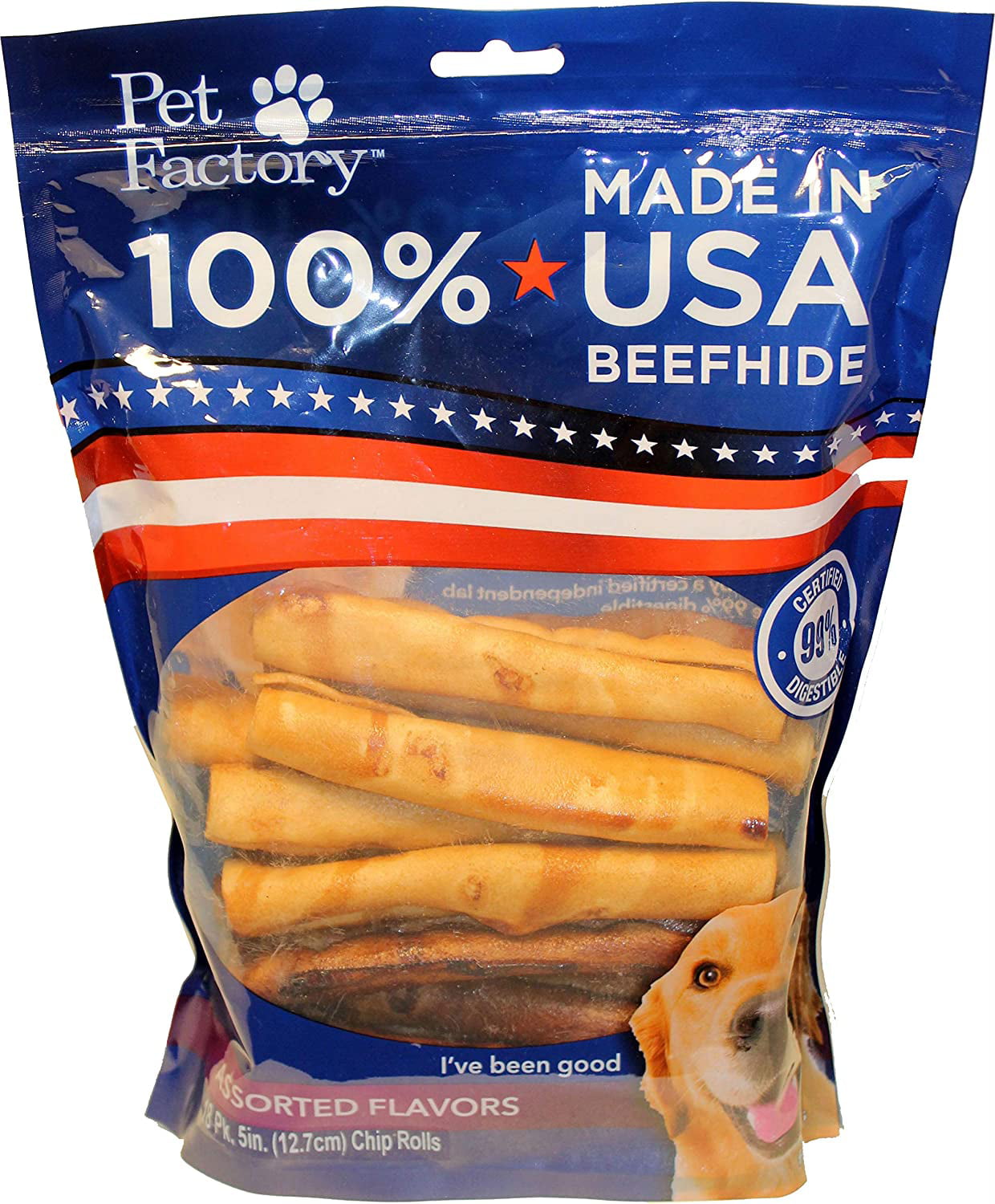 Pet Factory U.S.A Premium Pack Small/5 Beef Hide Chip Rolls Chews For Dogs 18 Pack 