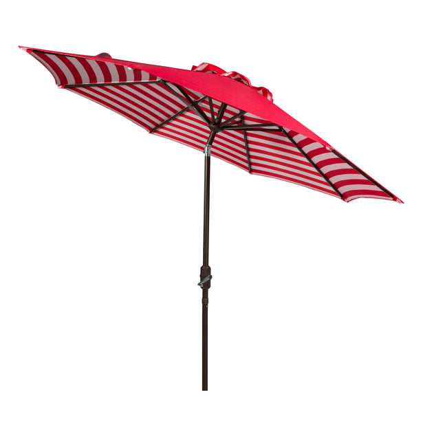 Safavieh Athens 9 Market Crank Striped, Red White Striped Patio Umbrella