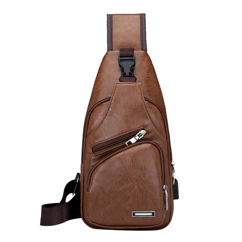 Bag Outdoor Leisure Mens Chest Bag Cowhide Bag Casual Leather Chest Bag Outdoor Sports Shoulder Messenger Bag Color : Brown, Size : M 