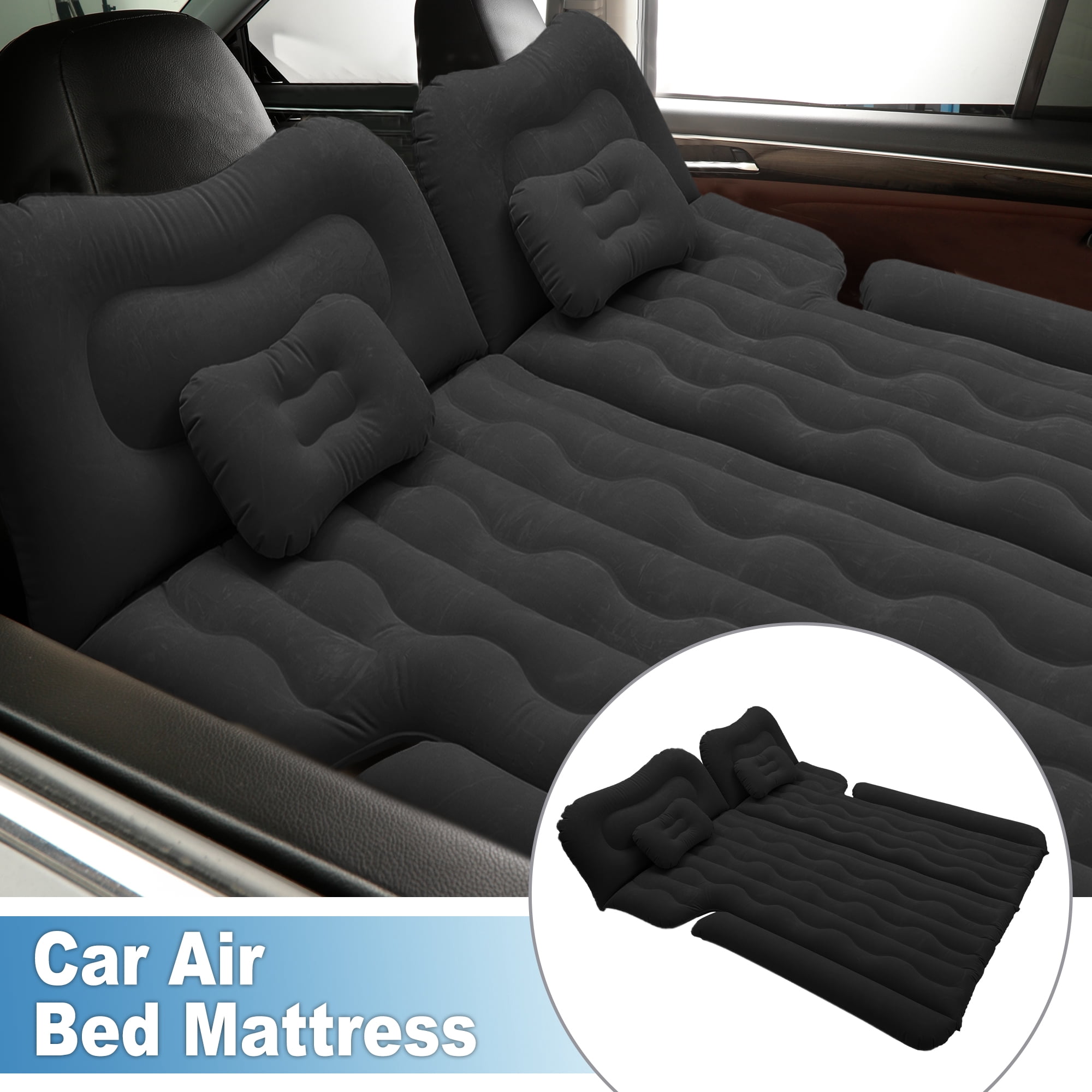 Unique Bargains 1 Set Car Air Mattress Camping Bed Air Bed Mat Sleeping Mat with Air Pump for Car Travel Camping Black