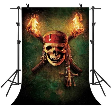 Funny Backgrounds HelloDecor Polyster 5x7Ft Skeleton Backdrop Funny Pirate Torch Background Party Children Photo Video Studio Photography ()