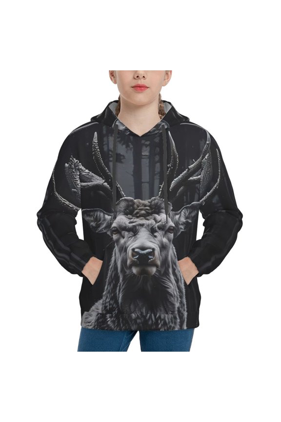 Majestic Forest Stag Pattern Boys Athletic Unisex Boys Girls Hoodie with Pocket Sweatshirts-Large