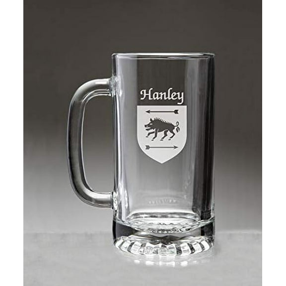 Hanley Irish Coat of Arms Glass Beer Mug (Sand Etched)