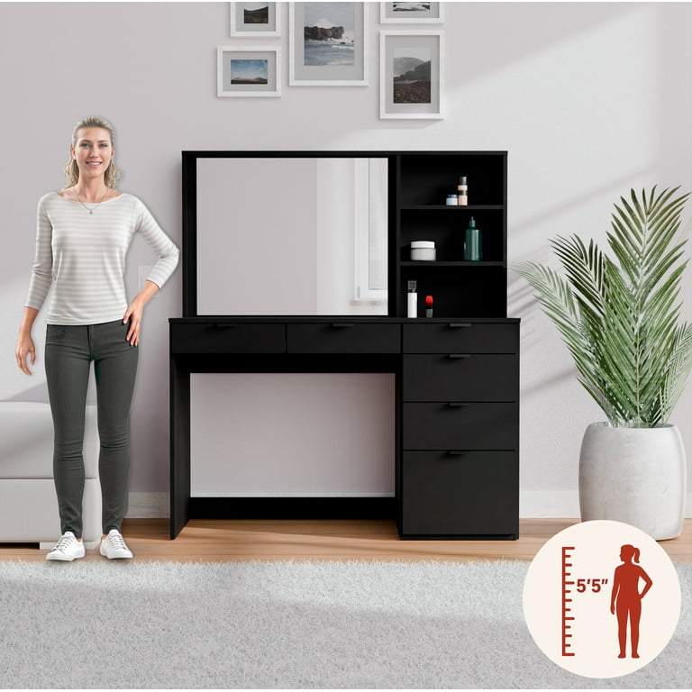 【vani】キャビネット Kappesberg Sofia 6-Drawer Makeup Vanity Desk with Mirror, Shelves