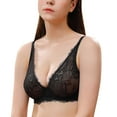 thumbnail image 2 of Wingslove Women's Sexy Sheer Lace Bra Underwire Unlined Plunge See Through Push Up Full Coverage Bra,Black 32B, 2 of 11