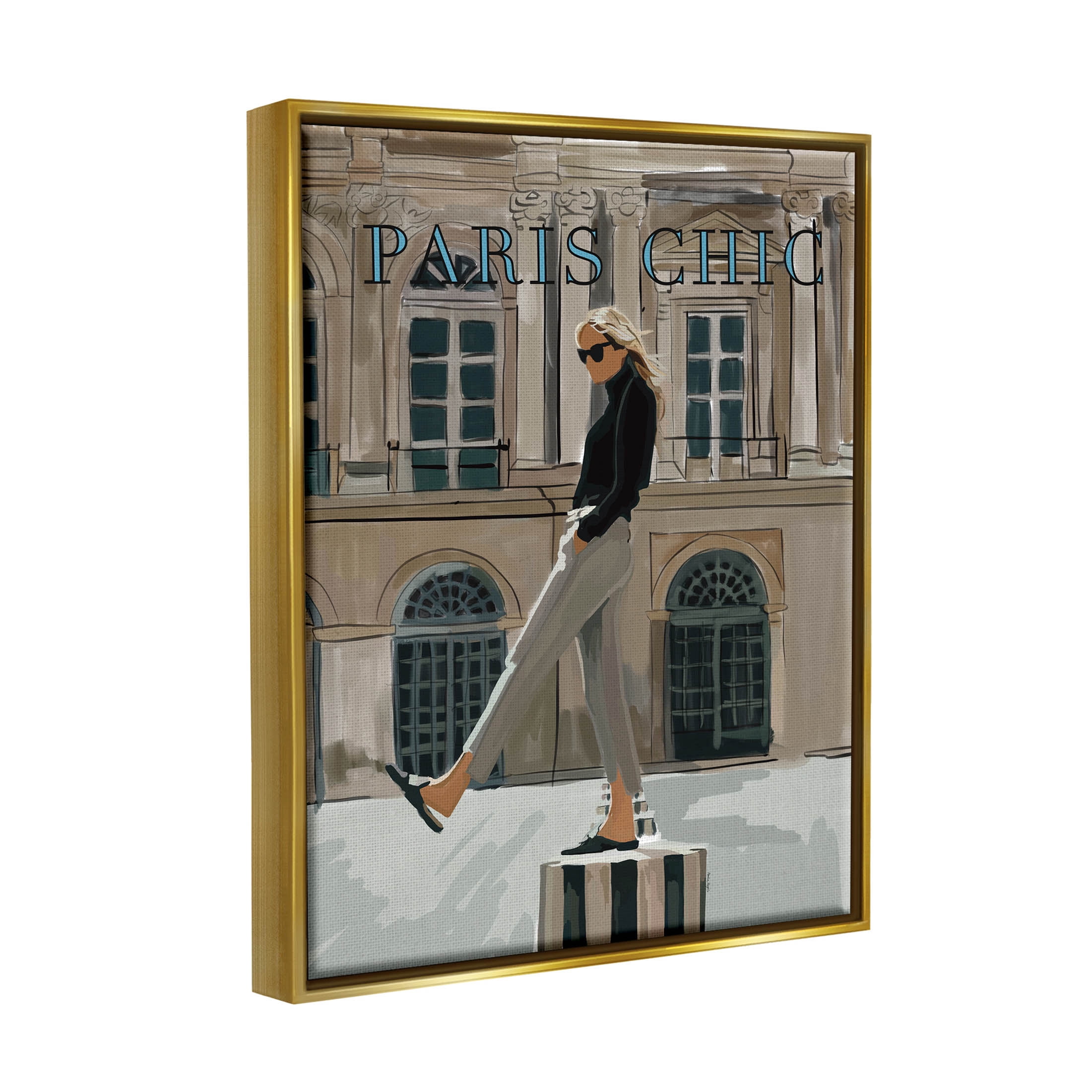 Stupell Industries Paris Chic Trendy Woman Architecture Graphic Art Metallic Gold Floating Framed Canvas Print Wall Art, Design by Amelia Noyes