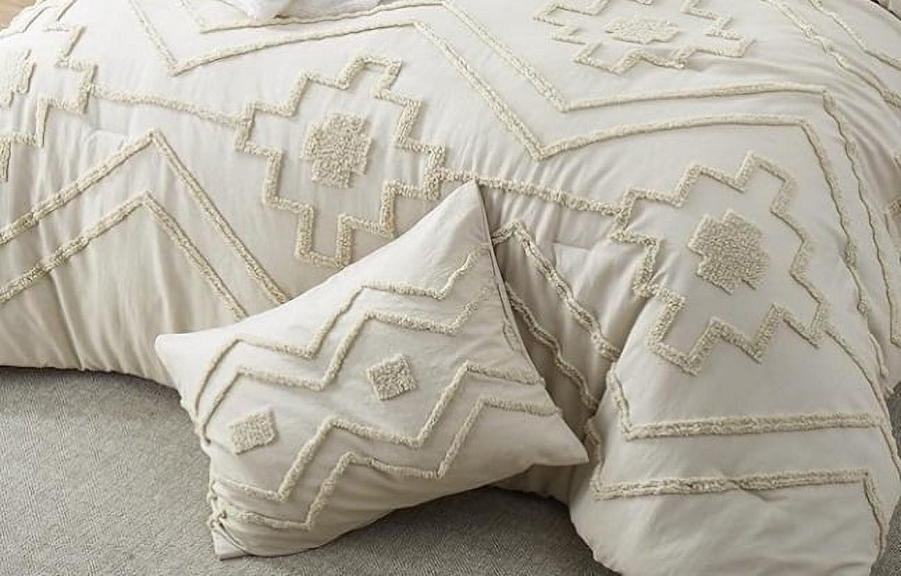 Pooja Handicrafts Beige Tufted Cotton Duvet Cover Set - 3-Piece, King