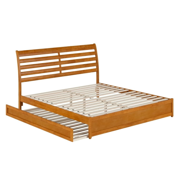 Emelie King Wood Platform Bed with Panel Footboard & TXL Trundle in Light Toffee