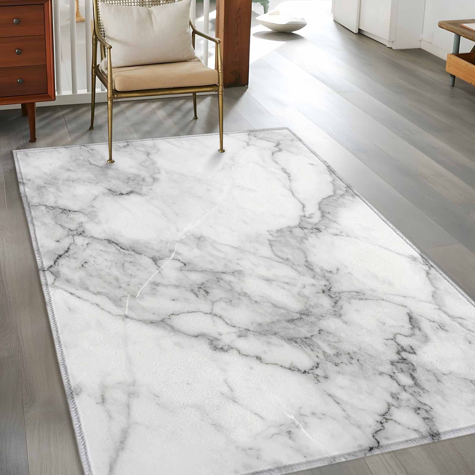 Hallway Runner Rugs 2.7x5 Ft, Gray Marble Non Slip Area Rugs for Kitchen Bedroom Entryway, Modern Simple Gradient Abstract Patterned Washable Carpet Runner Rug Floor Mats for Bedroom Home Decor