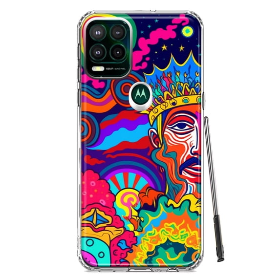 MUNDAZE Motorola Moto G Stylus 5G Shockproof Clear Hybrid Protective Phone Case Neon Psychedelic Indie Hippie Indie King Cover