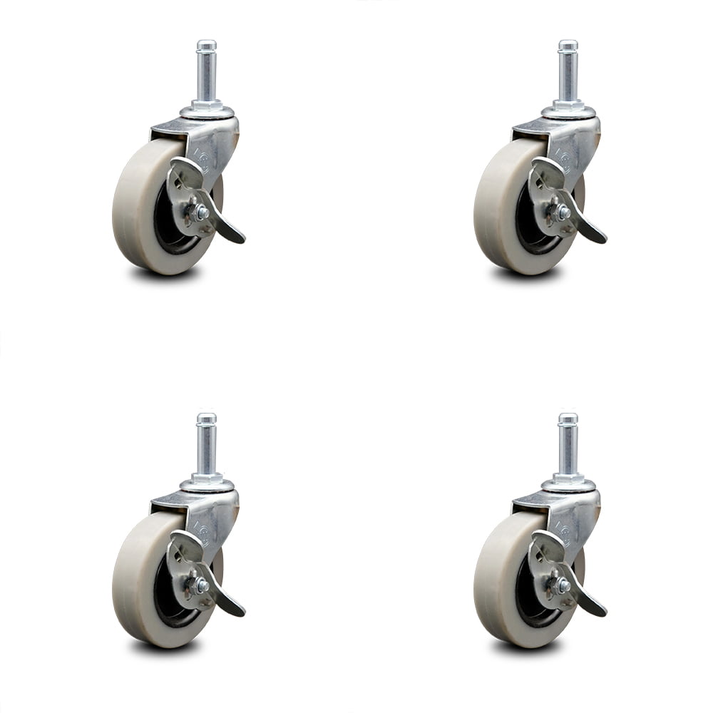 Four 5" Stem Casters with Brake and 7/16" x 1-1/2" Grip Stem 