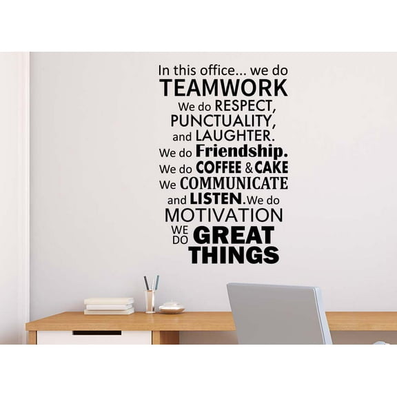 #2 In this office we do Teamwork we do respect, punctuality and laughter 22 x 31 Vinyl wall quote sticker team decal office lettering work Decor Motivational Inspirational Decorative lettering