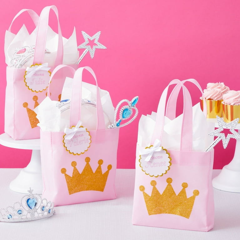 24 Pack Princess-Themed Party Favor Bags for Girls, Pink Canvas