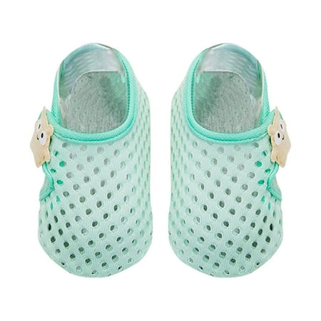 

Xfvqtps Baby Walking Shoes with Grippy Velcro Cute Cartoon Print Mesh Hollow out Breathable Non Slip Comfortable Soft Soled Summer Prewalker Green