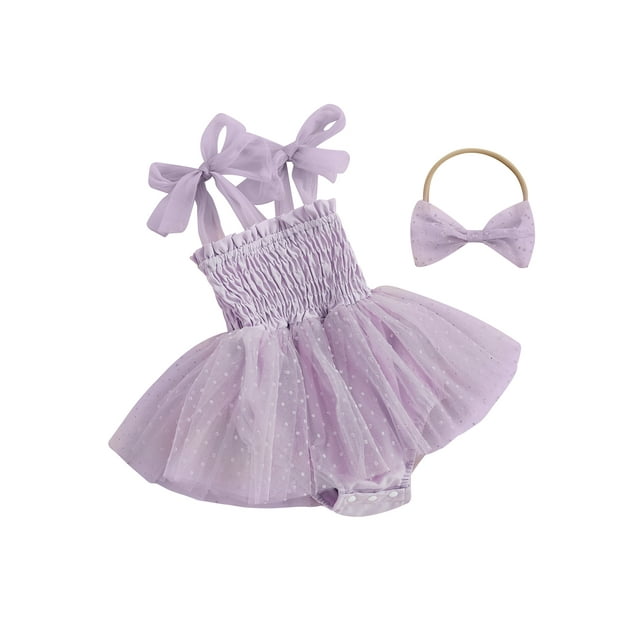 EYIIYE Ensemble d'Été 2 Pcs pour Bébé Fille Robe Princesse Sans Manches avec Bandeau Vêtements Mignons pour Fête Quotidienne