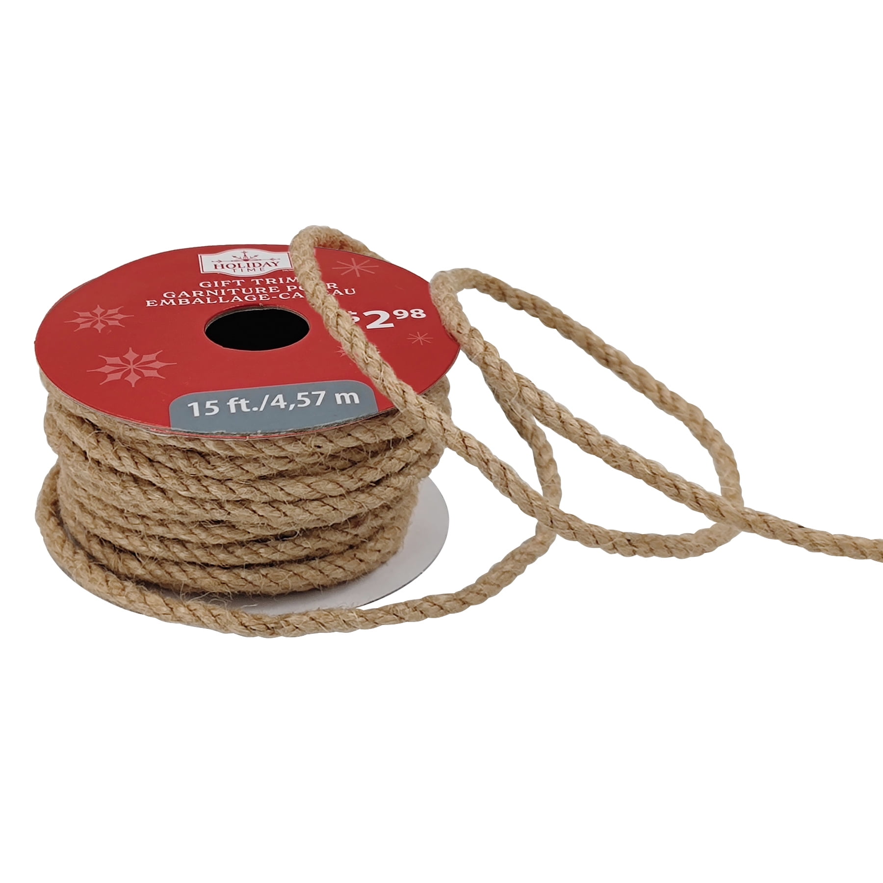 Holiday Time Christmas Natural Twisted Cord Gift Trim, 15 ft, NATURAL TRIM