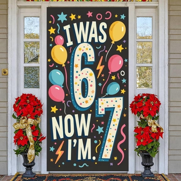 Colorful Balloons 7th Birthday Banner Star Pattern Kids Birthday Display Design Number 6 7 Number 7 Backdrop for 7th Birthday Party Kids Birthday Indoor Decoration