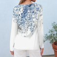 thumbnail image 4 of WTOBBY Women's Fashion Casual Slit Hem Floral Print Round Neck Long Sleeve T-Shirt Top, Ladies Comfortable Blouse with Stylish Design for Relaxed Everyday Wear,Light Blue XL, 4 of 5
