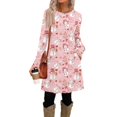 thumbnail image 4 of Women's Fashion Casual Dress with Pockets, Decorative Buttons, Christmas Prints, Round Neck and Long Sleeves for Practical Holiday Wear,Pink,S, 4 of 6