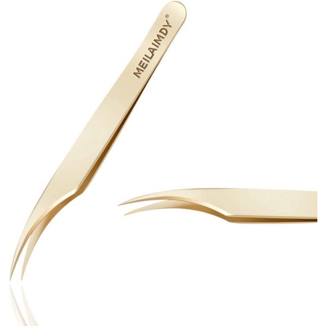 Curvy Tweezers for Eyelash Extension - Professional False Lash Tools Stainless Steel Precision Tweezers(Gold)