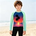 thumbnail image 2 of Big Girls Summer Cute Tops Bright and Gradient Long Sleeve Swim Rash Guard Sun Print Top Size 9-10T , Bronze, 2 of 6