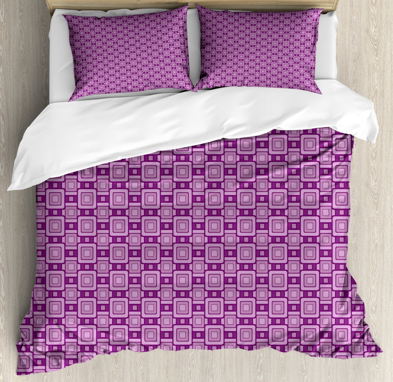 Purple and Lilac Duvet Cover Set King Size, Geometrical Retro Modern