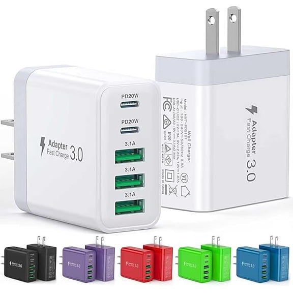 can [2-Pack] USB C Wall Charger, 60W Fast USB C Charger Block, 5-Port PD Power Adapter   QC Wall Plug Multiport Type C Charging Block Cube Compatible with iPhone