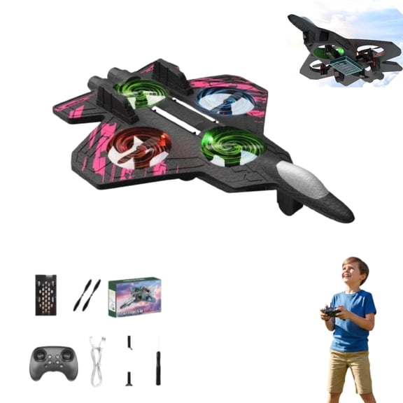 Skyriders RC Jet Christmas Gift – 360° Flips & LED Lights, Remote Control Foam Airplane Drone, Rechargeable Hovering Helicopter(1 Battery)