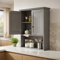thumbnail image 5 of Demi Bonn Wall Mounted Bathroom Cabinet, Medicine Cabinet, 2-Door Wall Mount Bathroom Storage Cabinet with Open Shelf for Kitchen, Entryway, Bathroom, Gray, 5 of 9