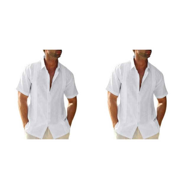 pitrice Men Shirt Casual Short Sleeve Breathable Replacement Button Down Solid Color Fashionable Home Dating Shirts Top White L 2Set