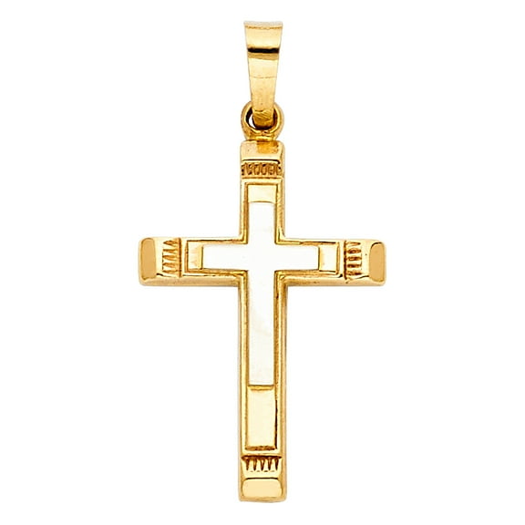 14K Yellow Gold Religious Cross Charm Pendant For Necklace or Chain
