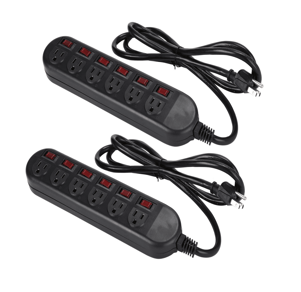 Power Strip with Individual Switches 2 Pack 6 Foot Cord Black Walmart