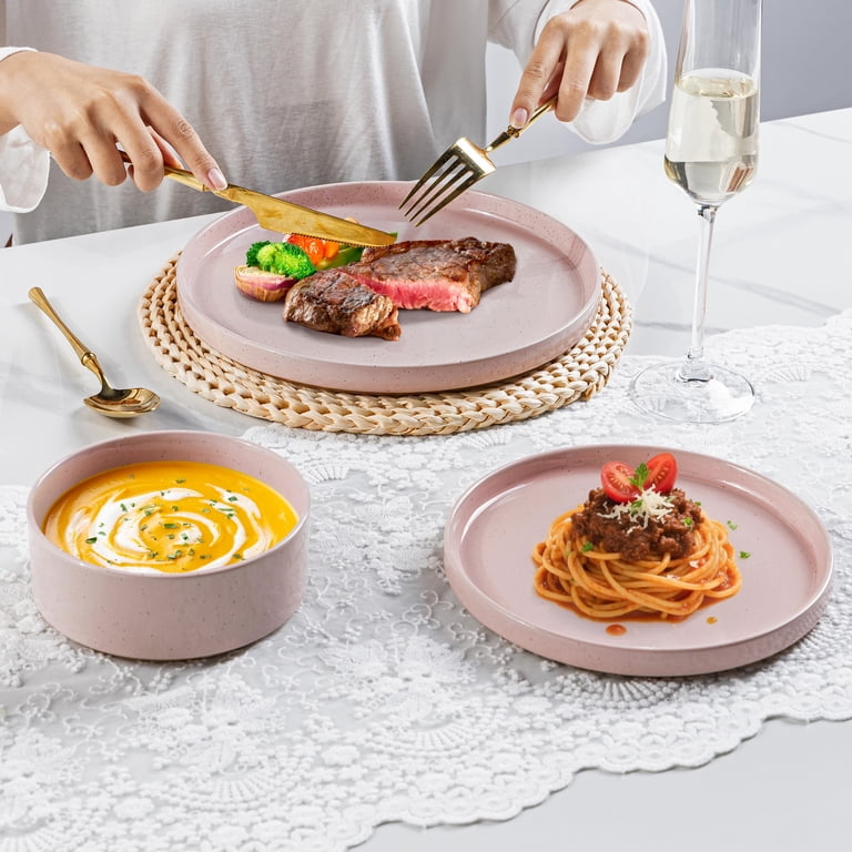 AmorArc Ceramic Dinnerware Set for 4, 12-Pc, Speckled Stoneware