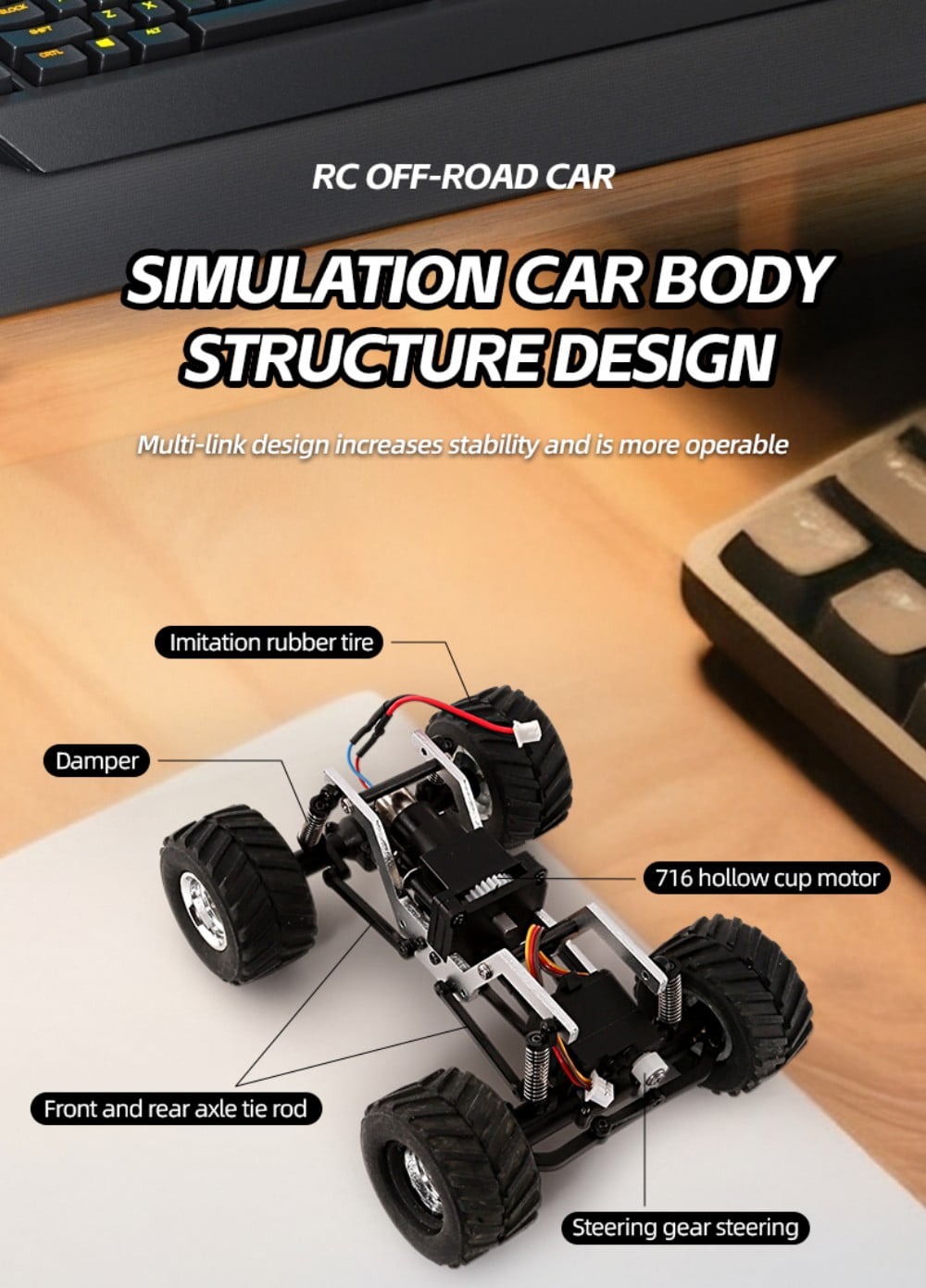 1/36 Scale Mini RC Crawler Car, 4WD Remote Control Climbing Car, 2.4G Off-Road Vehicle with LED Lights, Micro RC Truck 4×4 Small Cars for Adult, Blue