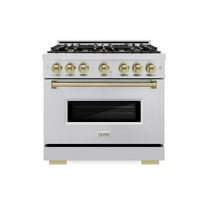 ZLINE Autograph Edition 36 in. 5.2 cu. ft. Classic Dual Fuel Range with 6 Burner Gas Cooktop and Electric Convection Oven in Stainless Steel with Champagne Bronze Accents (CDRZ-36-CB)