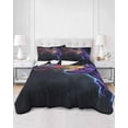 thumbnail image 2 of Quilts Twin-XL Size Bedding Set, Purple Dinosaur Lightweight Quilted Comforter, Modern Black Abstract Color Lights Soft Reversible Bedspread Coverlet with Pillow Covers for All Season, 68" x 98", 2 of 7