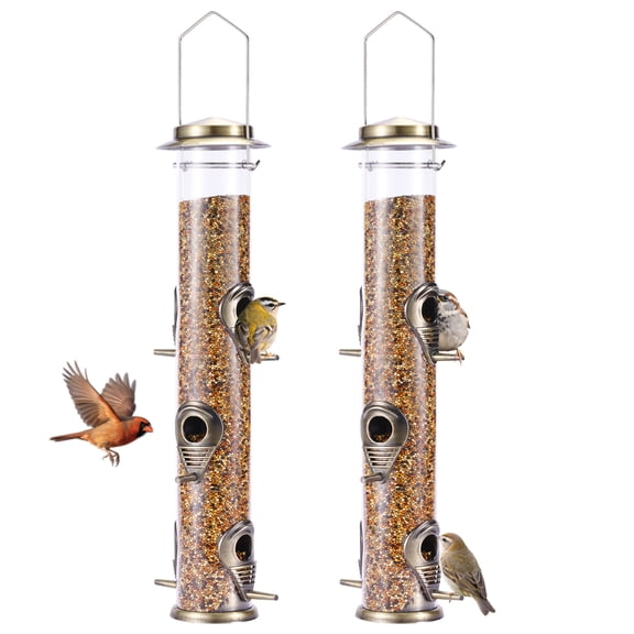 Urban Deco 2 Pack Metal Bird Feeder Tube Hanging Wild Bird Seed Feeder,Steel Hanger Great for Attracting Birds (Bronze)